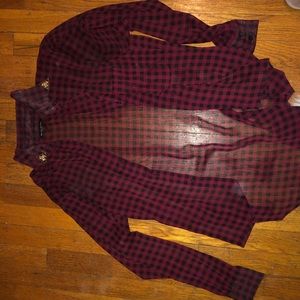Black and maroon checkered flowy flannel